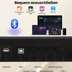 Faltbares 88-Tasten-Klavierkeyboard mit Split-Funktion & 3 Lernmodi Keyboard Schwarz