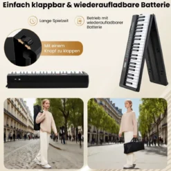 Faltbares 88-Tasten-Klavierkeyboard mit Split-Funktion & 3 Lernmodi Keyboard Schwarz