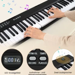 Faltbares 88-Tasten-Klavierkeyboard mit Split-Funktion & 3 Lernmodi Keyboard Schwarz