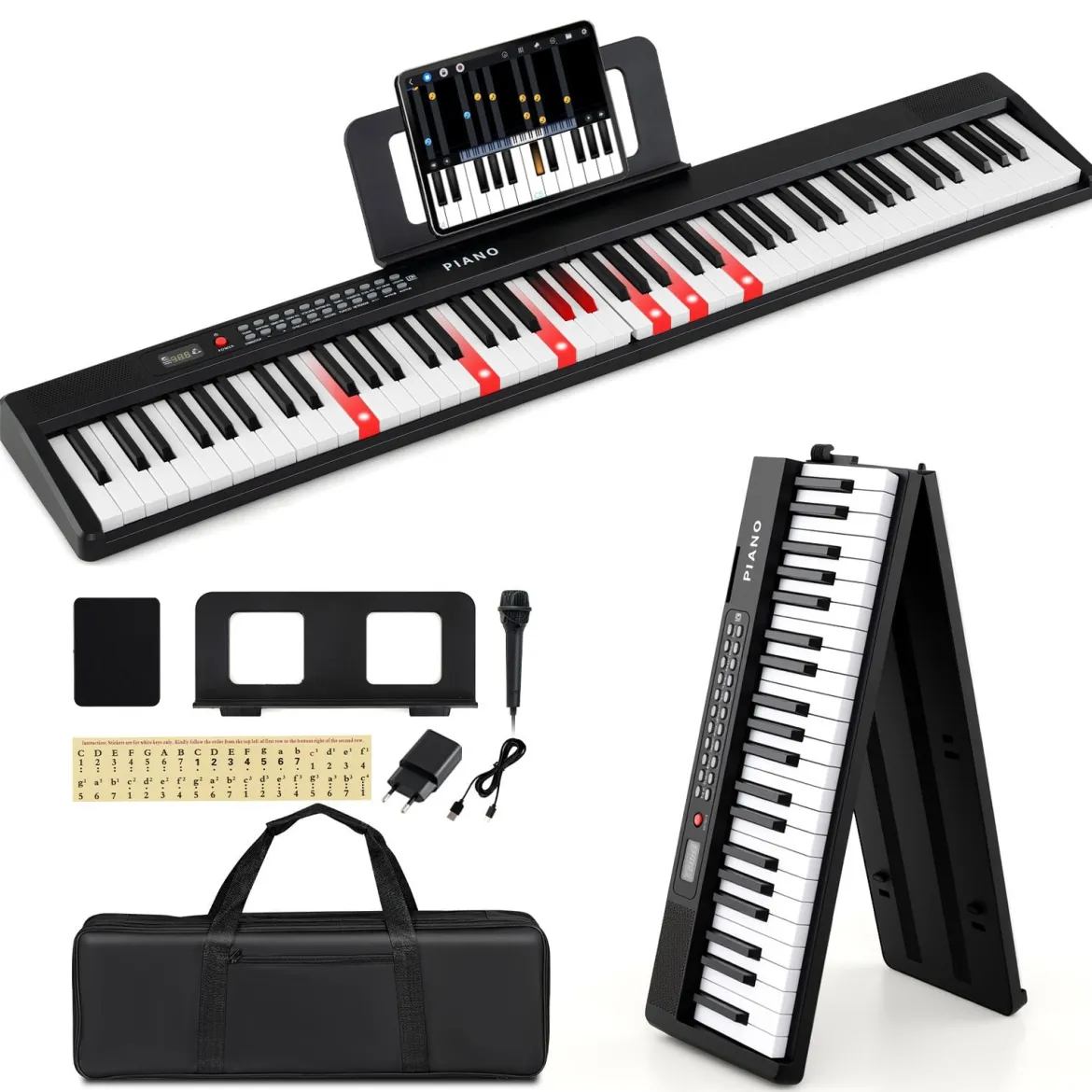 Faltbares 88-Tasten-Klavierkeyboard mit Split-Funktion & 3 Lernmodi Keyboard Schwarz