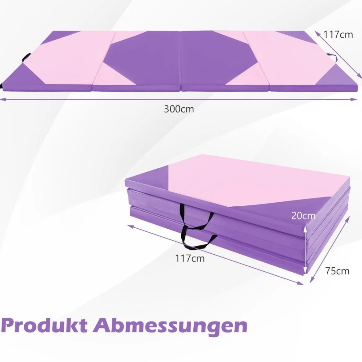 Faltbare Trainingsmatte aus Kunstleder mit Klettverschlüssen & Tragegriffen 300 x 117 x 5 cm