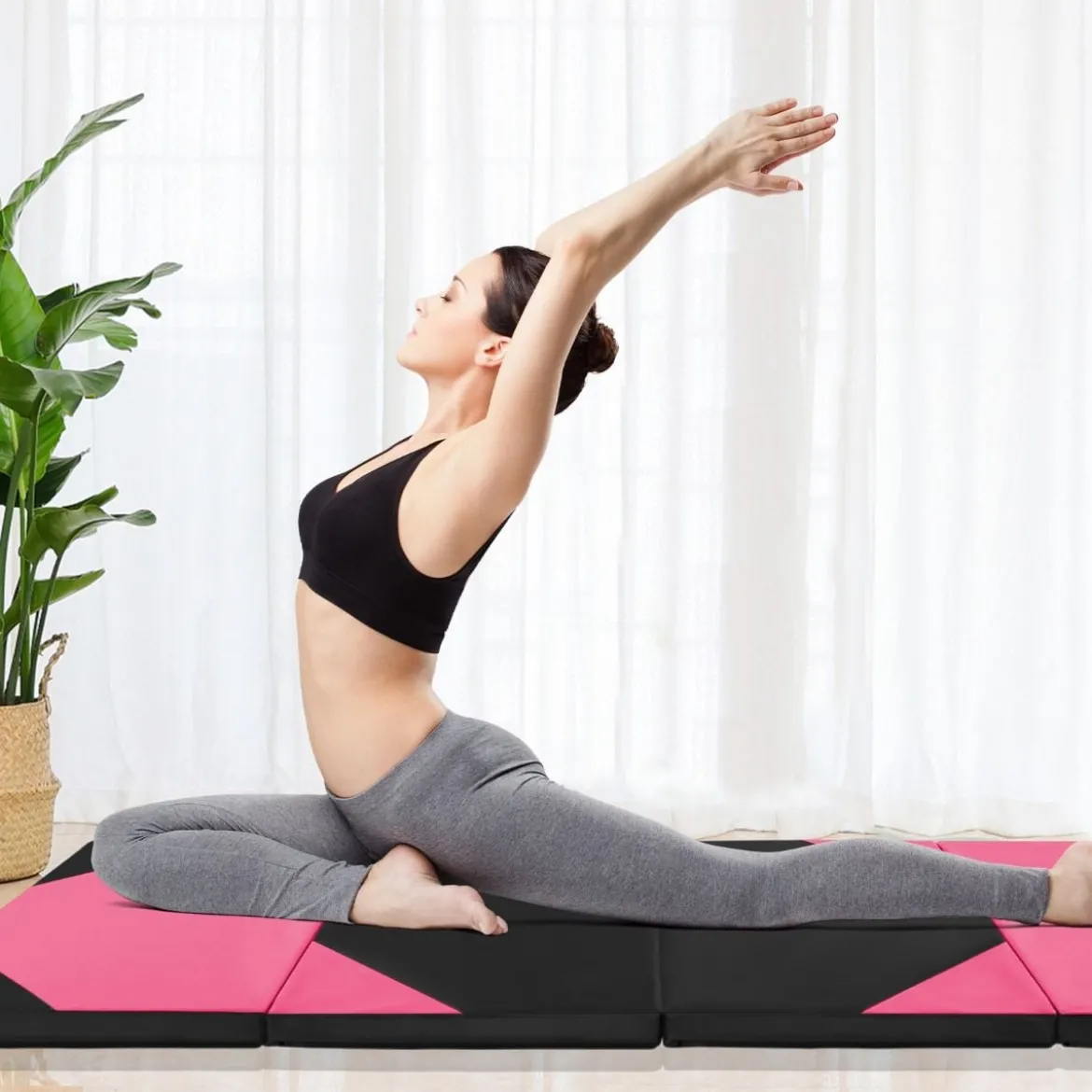 Faltbare Trainingsmatte aus Kunstleder mit Klettverschlüssen & Tragegriffen 300 x 117 x 5 cm