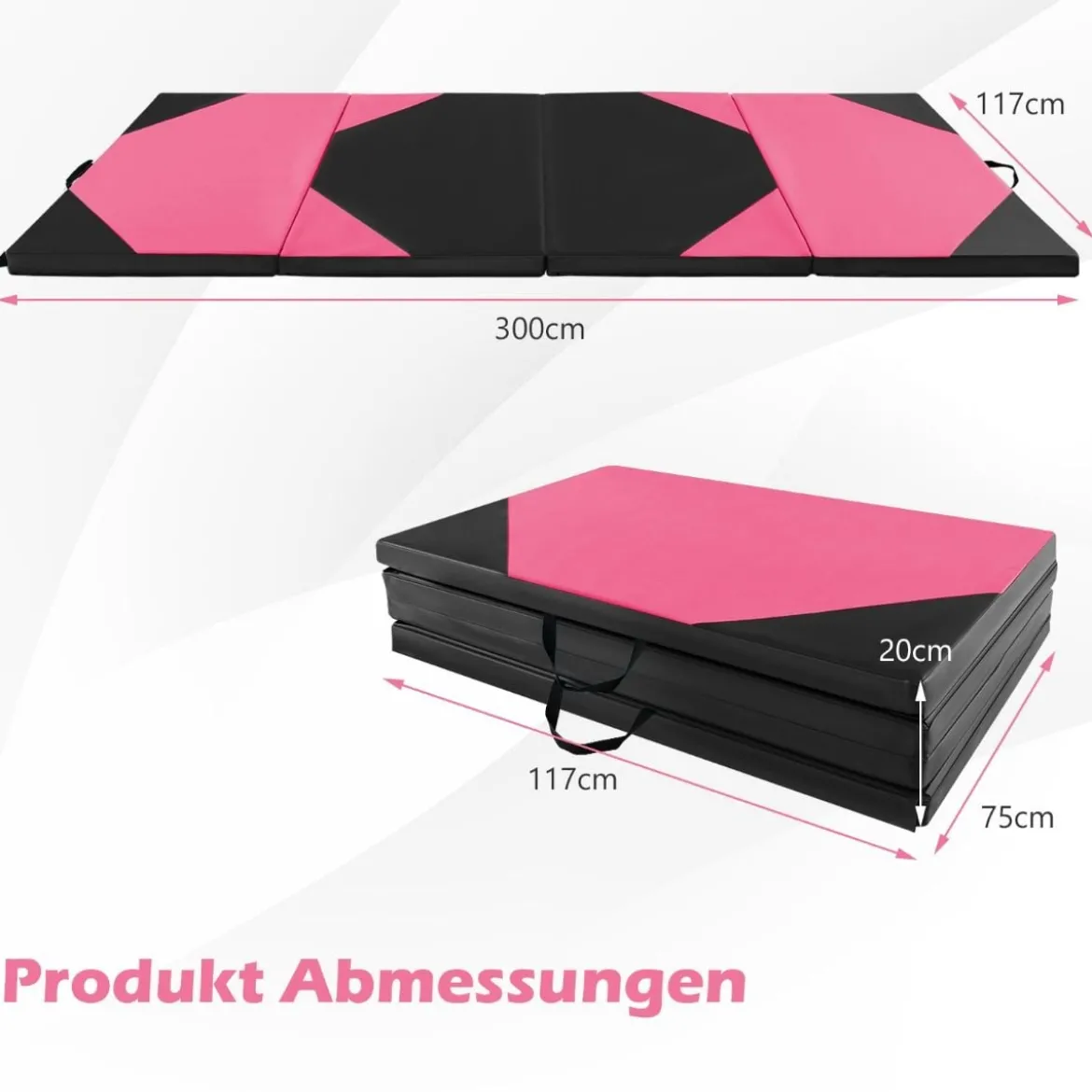 Faltbare Trainingsmatte aus Kunstleder mit Klettverschlüssen & Tragegriffen 300 x 117 x 5 cm
