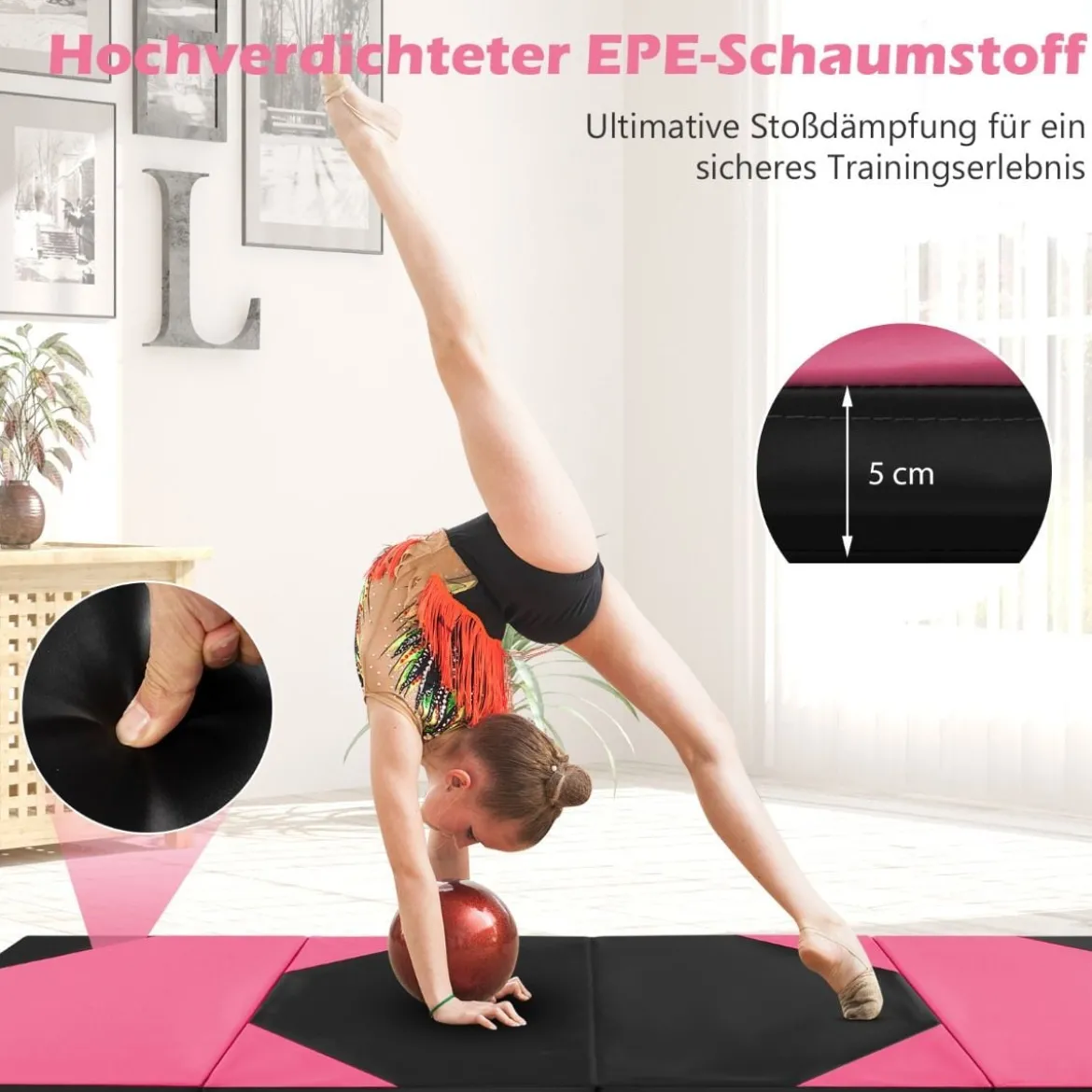 Faltbare Trainingsmatte aus Kunstleder mit Klettverschlüssen & Tragegriffen 300 x 117 x 5 cm
