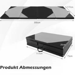Faltbare Trainingsmatte aus Kunstleder mit Klettverschlüssen & Tragegriffen 300 x 117 x 5 cm