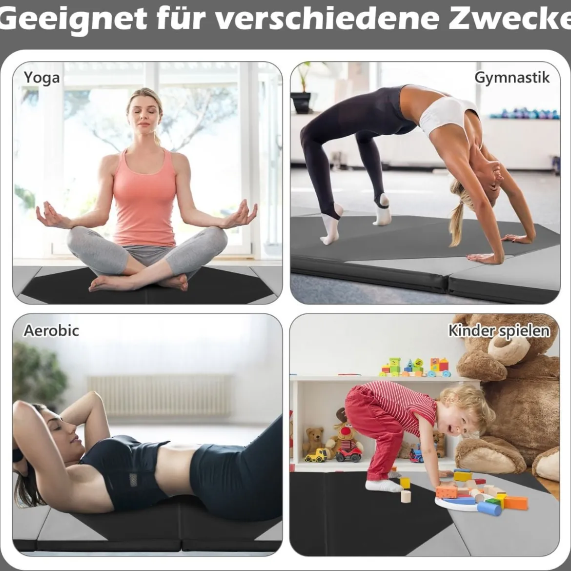 Faltbare Trainingsmatte aus Kunstleder mit Klettverschlüssen & Tragegriffen 300 x 117 x 5 cm