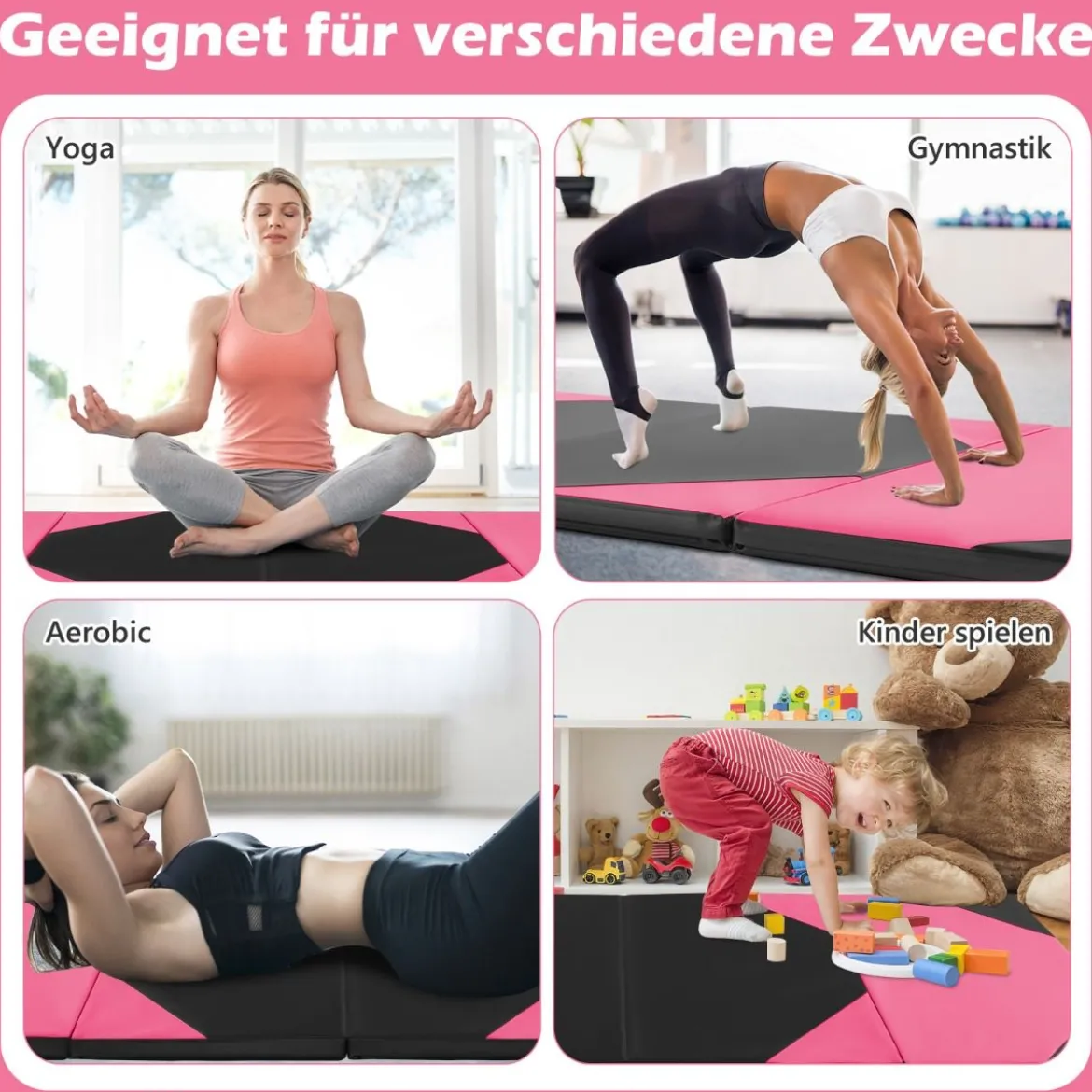 Faltbare Trainingsmatte aus Kunstleder mit Klettverschlüssen & Tragegriffen 300 x 117 x 5 cm