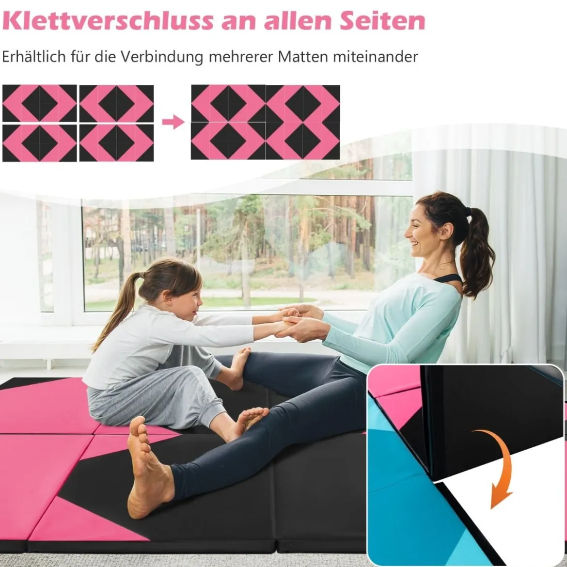 Faltbare Trainingsmatte aus Kunstleder mit Klettverschlüssen & Tragegriffen 300 x 117 x 5 cm