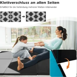 Faltbare Trainingsmatte aus Kunstleder mit Klettverschlüssen & Tragegriffen 300 x 117 x 5 cm