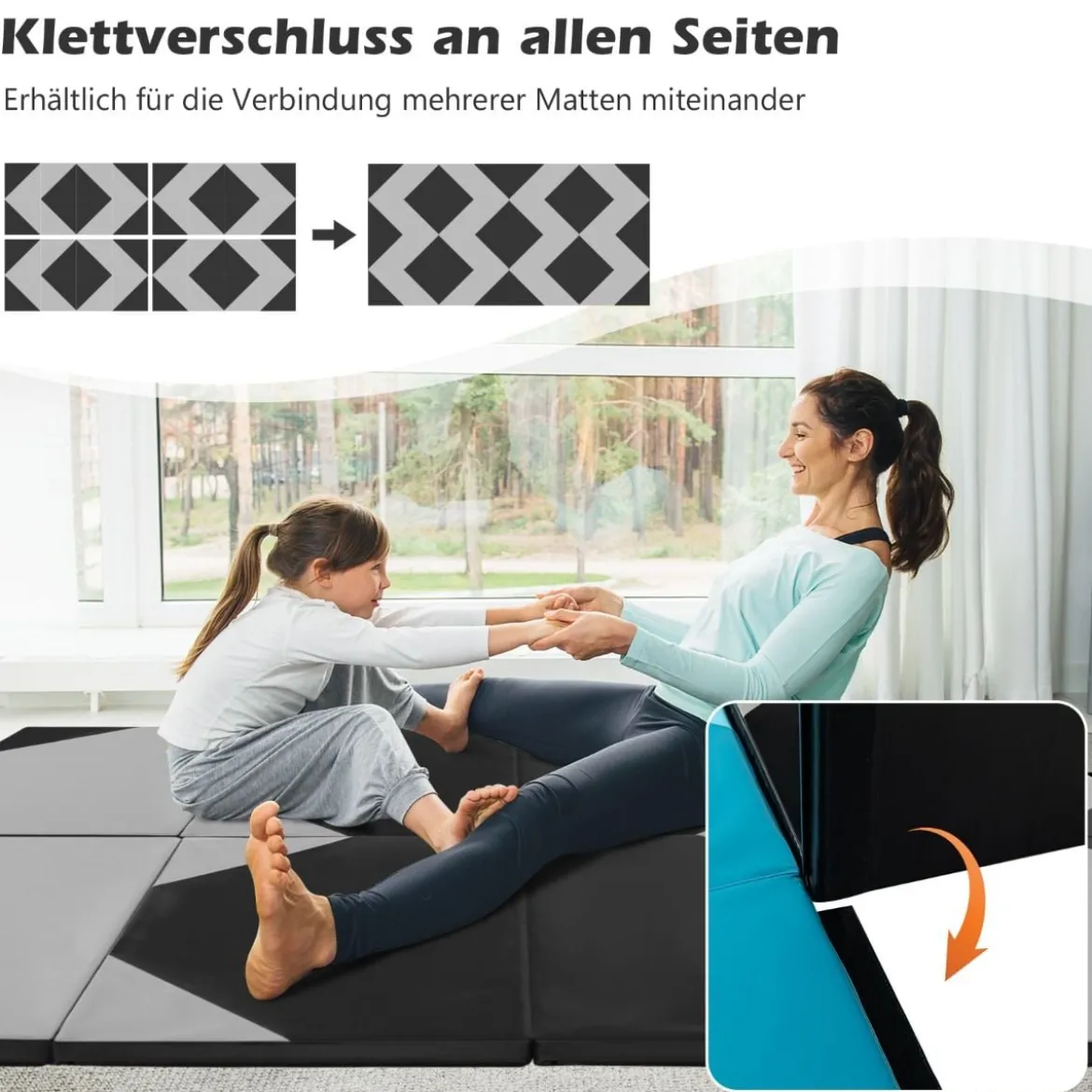 Faltbare Trainingsmatte aus Kunstleder mit Klettverschlüssen & Tragegriffen 300 x 117 x 5 cm