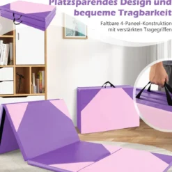 Faltbare Trainingsmatte aus Kunstleder mit Klettverschlüssen & Tragegriffen 300 x 117 x 5 cm