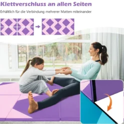 Faltbare Trainingsmatte aus Kunstleder mit Klettverschlüssen & Tragegriffen 300 x 117 x 5 cm