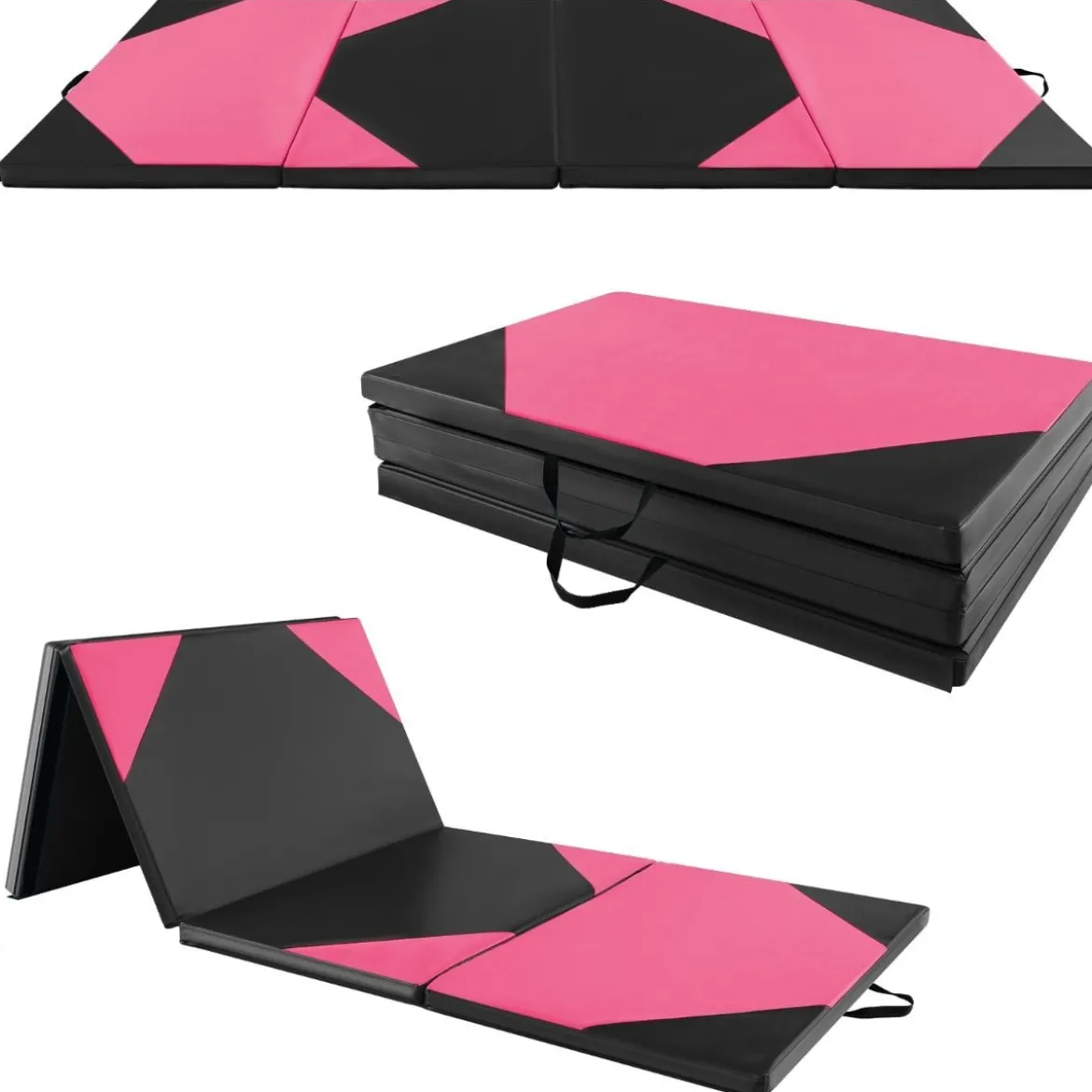 Faltbare Trainingsmatte aus Kunstleder mit Klettverschlüssen & Tragegriffen 300 x 117 x 5 cm