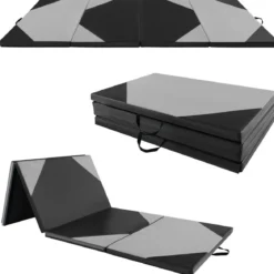 Faltbare Trainingsmatte aus Kunstleder mit Klettverschlüssen & Tragegriffen 300 x 117 x 5 cm