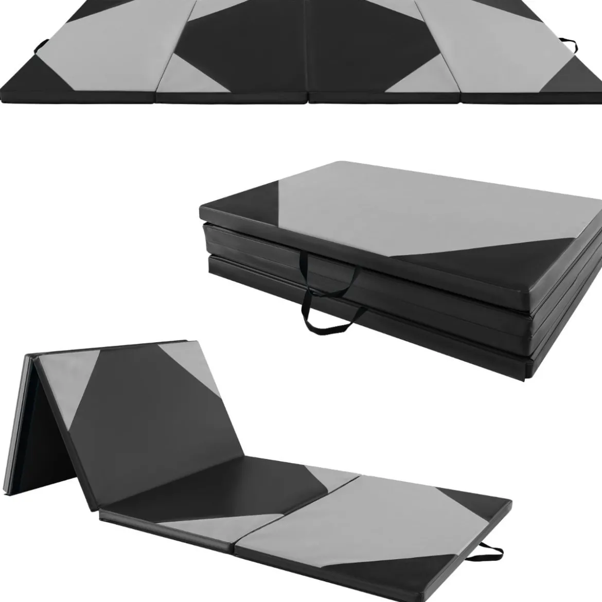 Faltbare Trainingsmatte aus Kunstleder mit Klettverschlüssen & Tragegriffen 300 x 117 x 5 cm