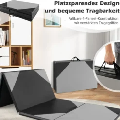 Faltbare Trainingsmatte aus Kunstleder mit Klettverschlüssen & Tragegriffen 300 x 117 x 5 cm