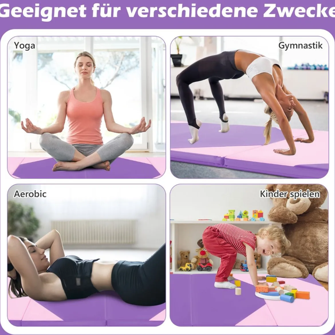 Faltbare Trainingsmatte aus Kunstleder mit Klettverschlüssen & Tragegriffen 300 x 117 x 5 cm