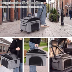 Faltbare Transportbox für Katze mit Tragegriff & Rollen bis zu 15 kg Tragbar 43 x 33 x 35 cm Schwarz