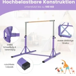 Faltbare Turnstange für Kinder Wackelfreies Heim-Fitnessgerät mit Gymnastikmatte Violett