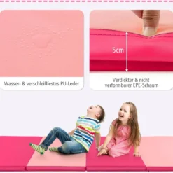 Faltbare Turnstange für Kinder Wackelfreies Heim-Fitnessgerät mit Gymnastikmatte Rosa