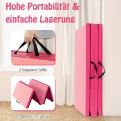 Faltbare Turnstange für Kinder Wackelfreies Heim-Fitnessgerät mit Gymnastikmatte Rosa