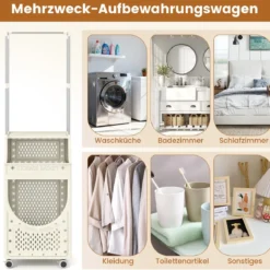 Faltbare Wäschewagen mit Kleiderstange & Feststellbaren Rollen & Korb & 8 Haken Wäschesack