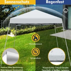 Faltpavillon 3 m x 3 m Großes Aufklappbares Vordach Weiß mit Tragetasche mit 3-stufiger Höhenverstellung