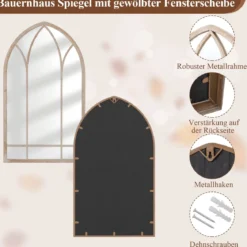 Farmhouse Fensterrahmen Spiegel gewölbter Wandspiegel 83 x 48 x 2 cm Grau