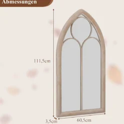 Farmhouse Fensterrahmen Spiegel gewölbter Wandspiegel mit Metallrahmen Grau 111,5 x 60,5 x 3,5 cm