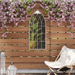 Farmhouse Fensterrahmen Spiegel gewölbter Wandspiegel mit Metallrahmen Grau 115 x 50 x 2 cm