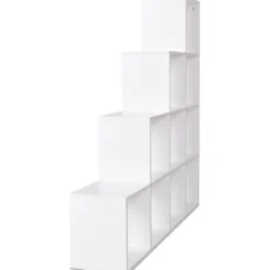 10 Fächer Weiß Holz Treppenregal Bücherregal