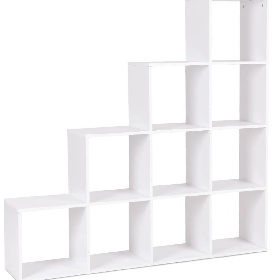 10 Fächer Weiß Holz Treppenregal Bücherregal