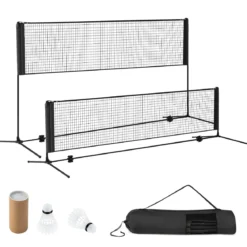 Federballnetz mit Ständer verstellbares Badminton-Netz für den Außenbereich Schwarz