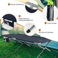 Feldbett Klappbar XXL 214,5 x 106 cm Campingbett mit Seitentasche