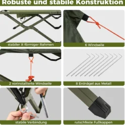 Feldbett mit Zelt für 2 Personen Campingbett mit Regenschutz & 2 Netztüren & Rolltasche