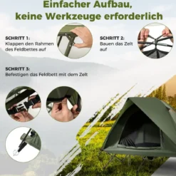 Feldbett mit Zelt für 2 Personen Campingbett mit Regenschutz & 2 Netztüren & Rolltasche