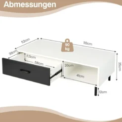 Fernsehschrank für TVs bis zu 50" mit Schublade & offenem Regal TV Schrank modern Weiß + Schwarz
