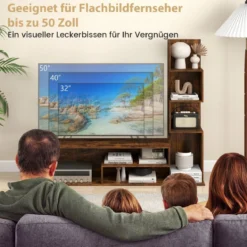 Fernsehschrank Holz Fernsehtisch mit Bücherregal für TVs bis zu 50" 144,5 x 29,5 x 121 cm Braun/Weiß
