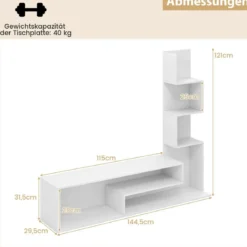 Fernsehschrank Holz Fernsehtisch mit Bücherregal für TVs bis zu 50" 144,5 x 29,5 x 121 cm Braun/Weiß