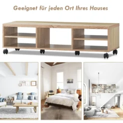 Fernsehschrank Holz mit 5 offenen Fächern TV Schrank mit Rädern Natur