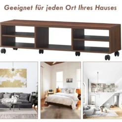 Fernsehschrank Holz mit 5 offenen Fächern TV Schrank mit Rädern Braun