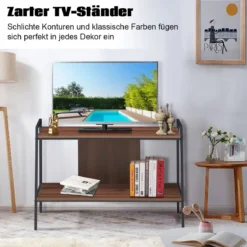 Fernsehschrank TV-Entertainment-Center 2-Stufiges TV-Regal für Fernseher bis 32 Zoll Walnuss