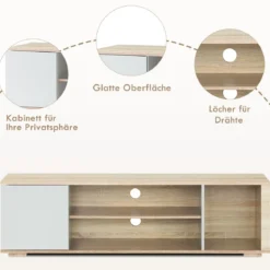 Fernsehschrank TV Lowboard mit Schrank und 3 offenen Fächern TV Schrank Landhausstil Natur