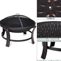 Feuerstelle Garten Grill Feuerkorb mit Funkenhaube 76 x 76 x 60 cm Schwarz