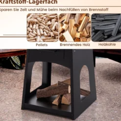 Feuerstelle mit Grillrost Aschekasten unterem Staufach Feuerschale 60 x 80 cm Schwarz