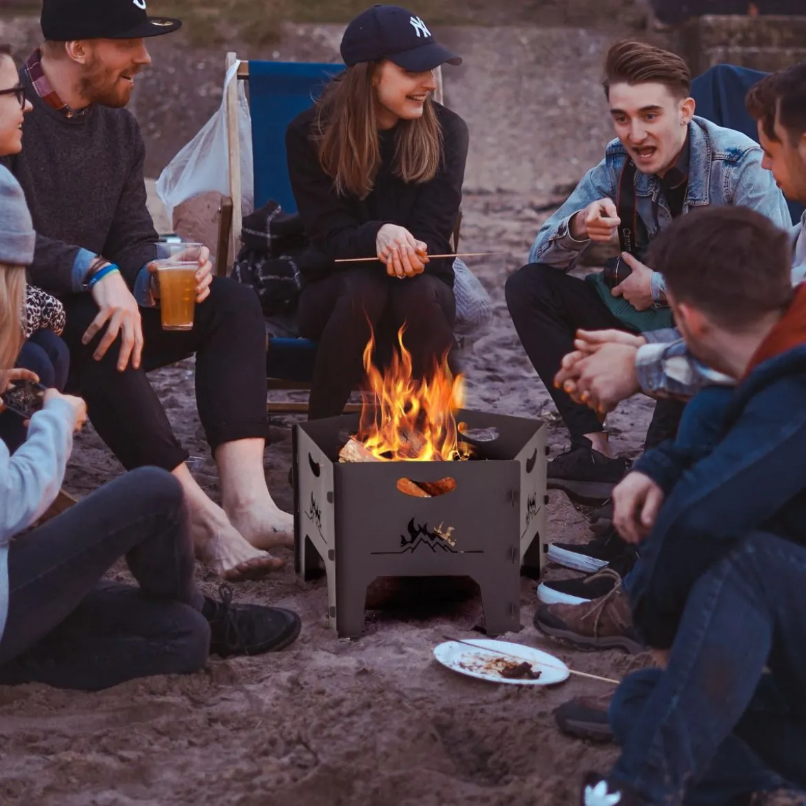Feuerstelle mit Tasche Tragbares Lagerfeuer für Draußen Camping Holzbrennstelle Schwarz