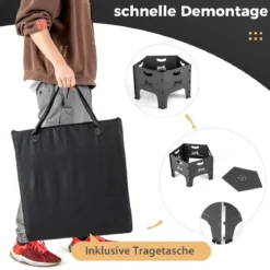 Feuerstelle mit Tasche Tragbares Lagerfeuer für Draußen Camping Holzbrennstelle Schwarz