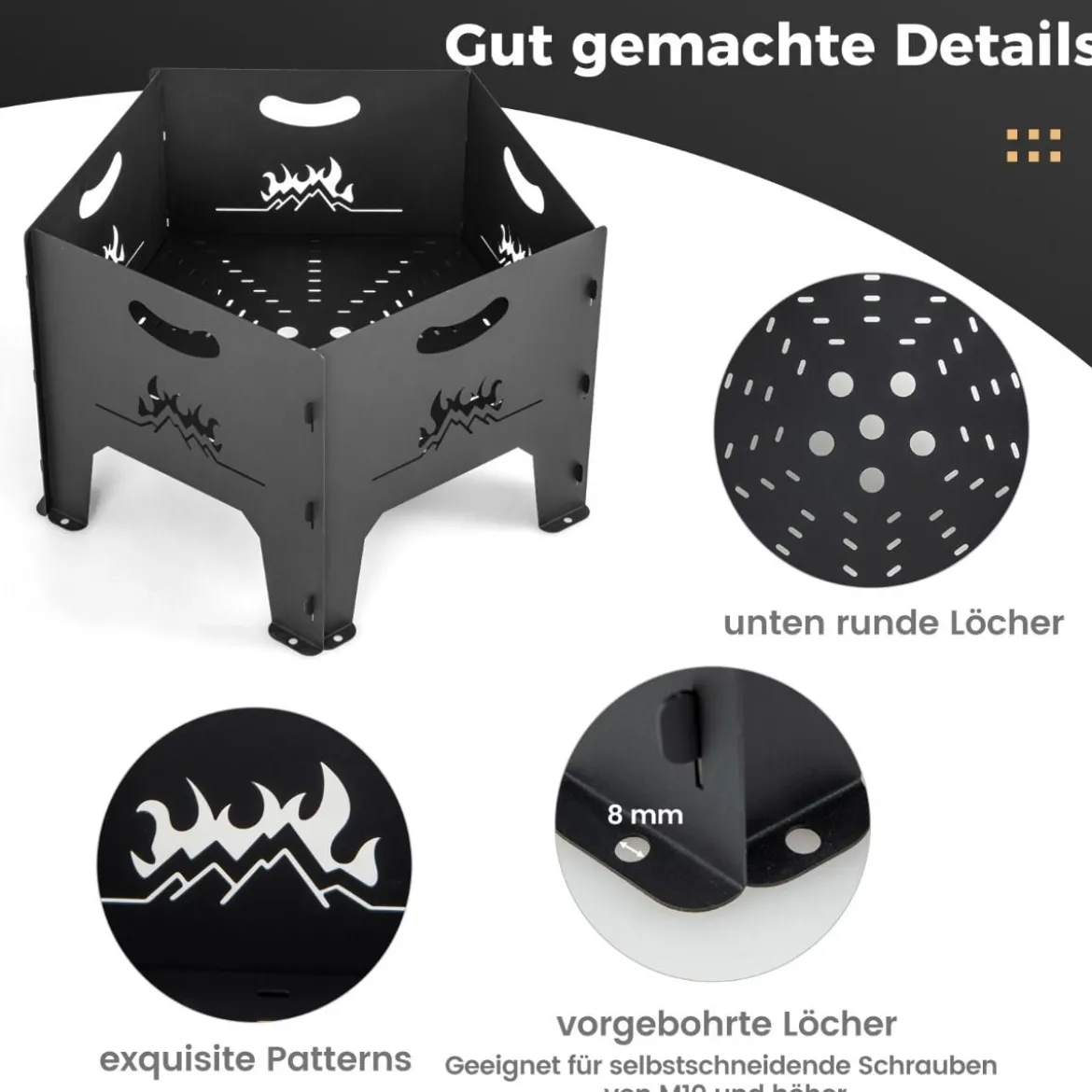 Feuerstelle mit Tasche Tragbares Lagerfeuer für Draußen Camping Holzbrennstelle Schwarz