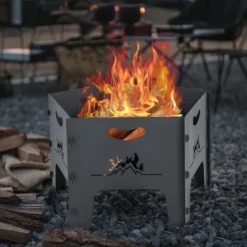 Feuerstelle mit Tasche Tragbares Lagerfeuer für Draußen Camping Holzbrennstelle Schwarz