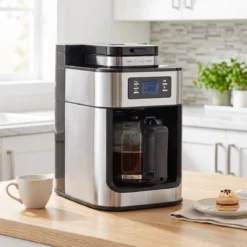 Filterkaffeemaschine mit Glaskanne 8 Tassen Kompakte Kaffeemaschine mit Mahl- und Brühfunktion